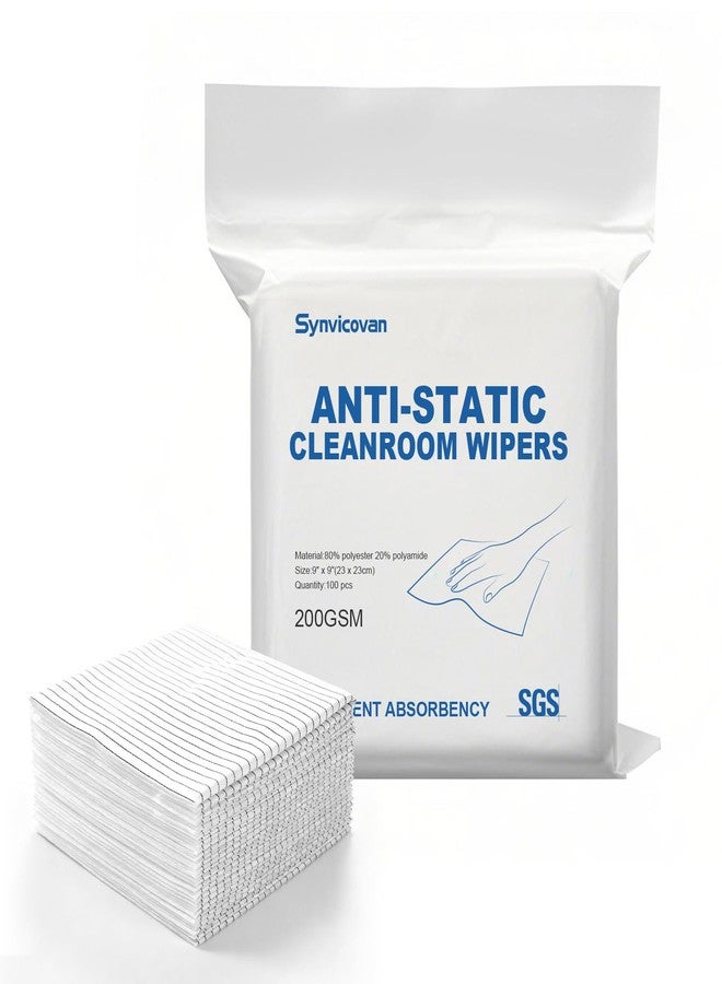 Synvicovan Anti-Static Microfiber Wipes 9"x9"(100 Pcs,Class 100, 200GSM) Lint Free Cloths Reusable Special ESD protection design is suitable for protecting sensitive electronic components and tools - Image 1